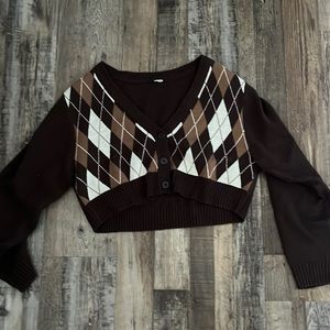 H&M brown argyle button cardigan